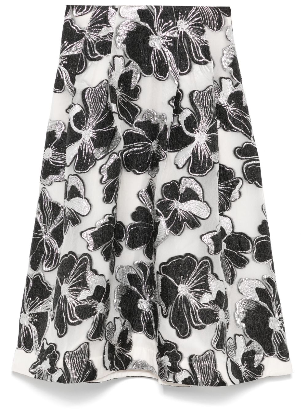 Anemone-jacquard voluminous midi skirt - White