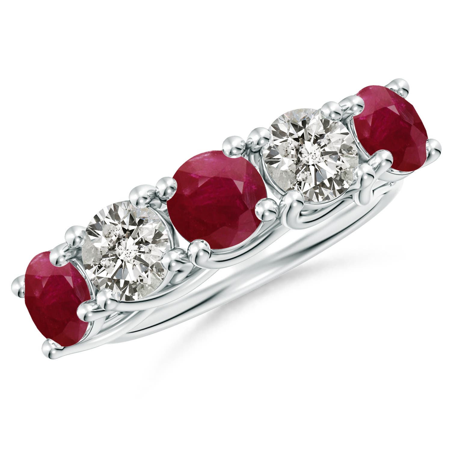 Angara 2.25 Carats Half Eternity Five Stone Ruby and Diamond Wedding Band in Platinum