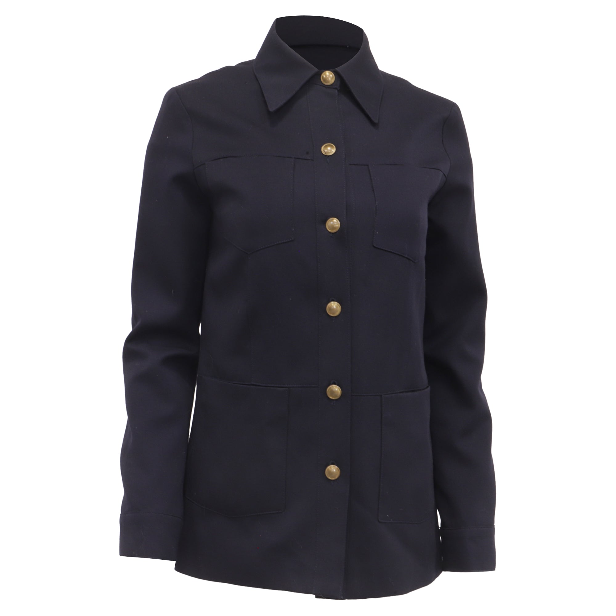 Marine Button-Down Jacket in Navy Blue Wool