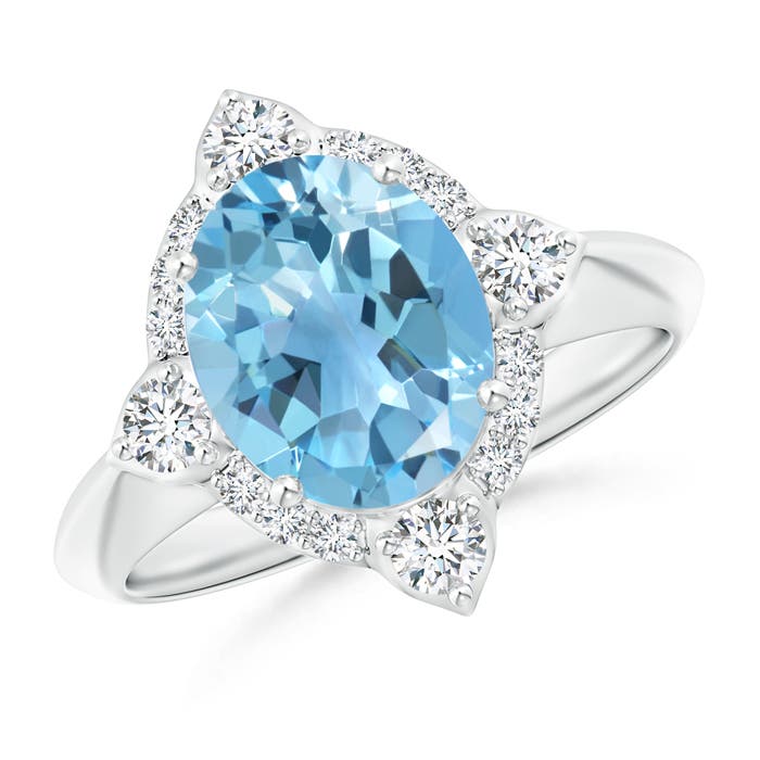 Angara 3.25 Carats Oval Swiss Blue Topaz Compass Ring with Diamond Halo in Platinum