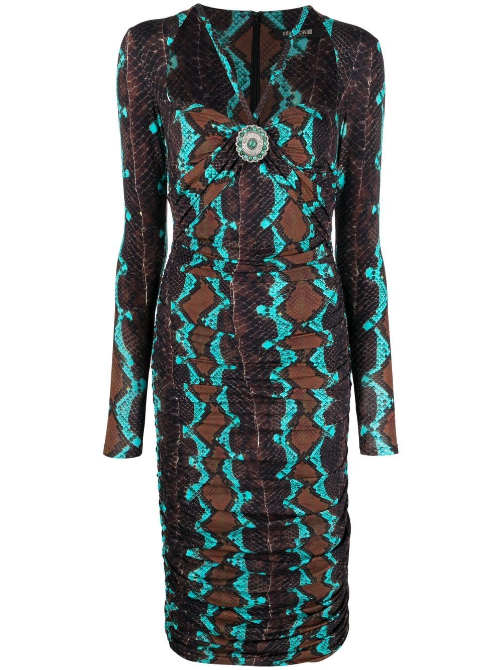 Snakeskin-print bodycon midi dress - Brown