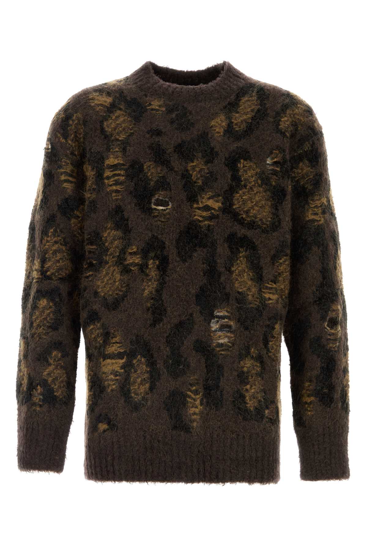 Embroidered Wool Blend Sweater — Brown
