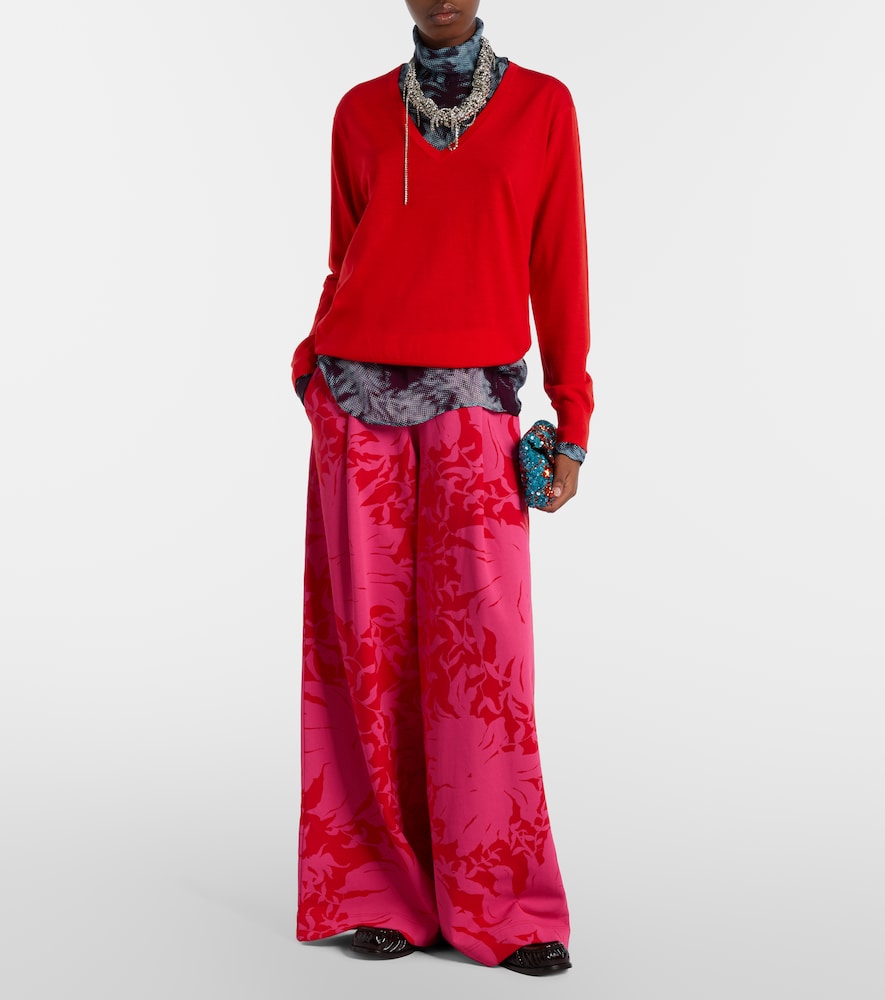 Floral pleated cotton jersey sweatpants