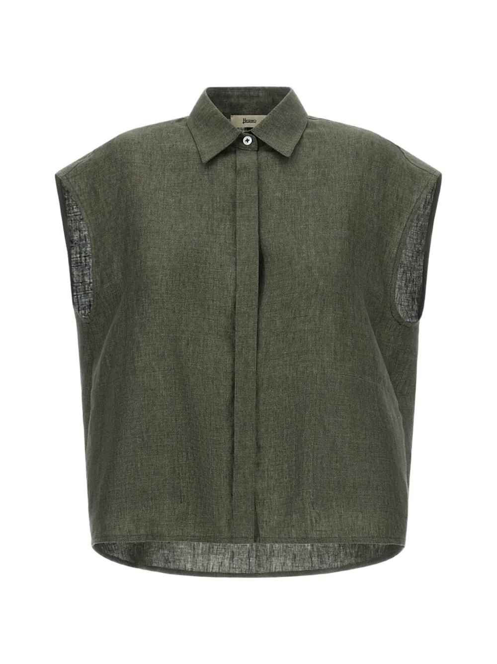 Concealed-Fastening Linen Tank Top — Green