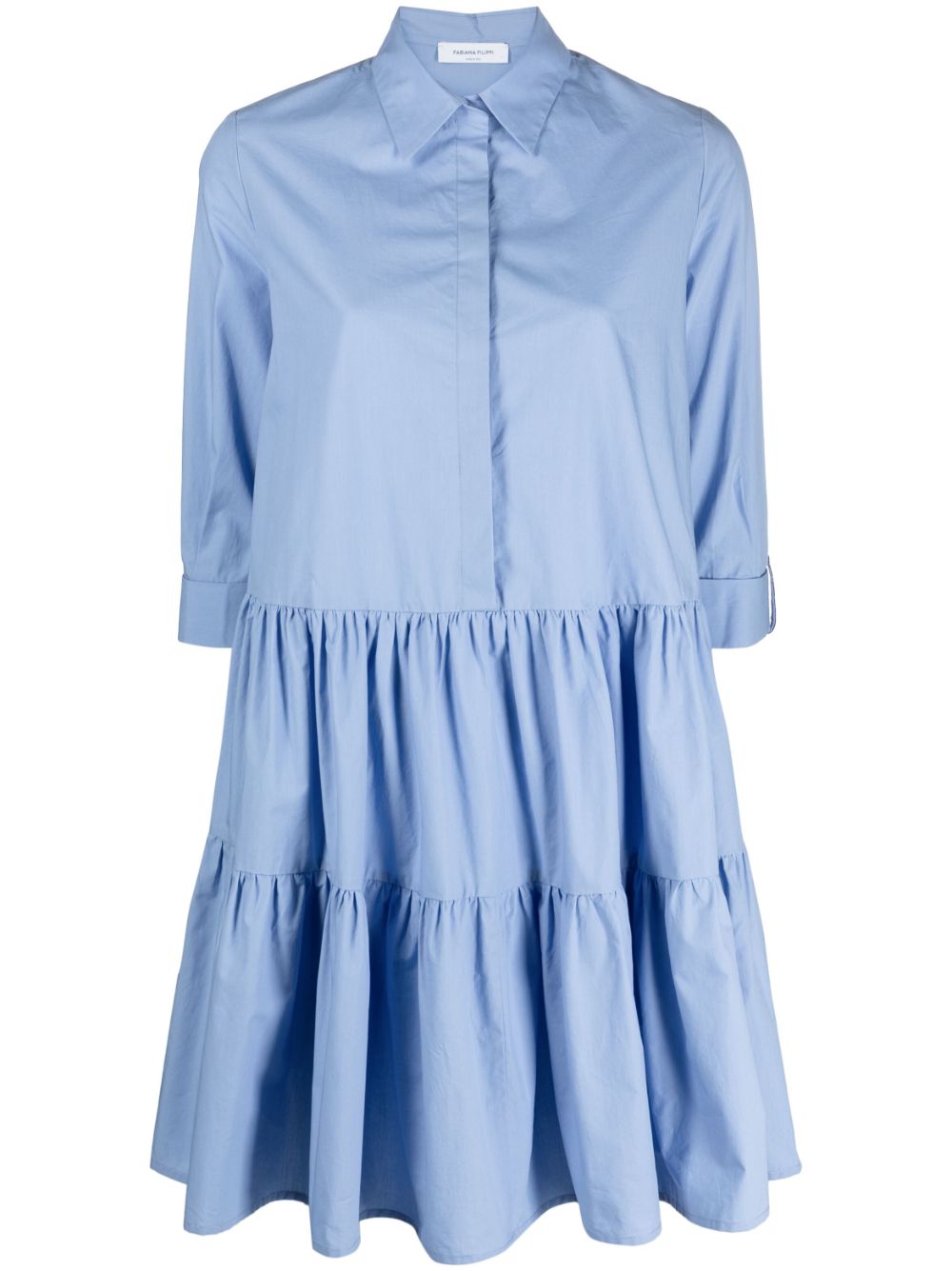 Tiered cotton shirt dress - Blue