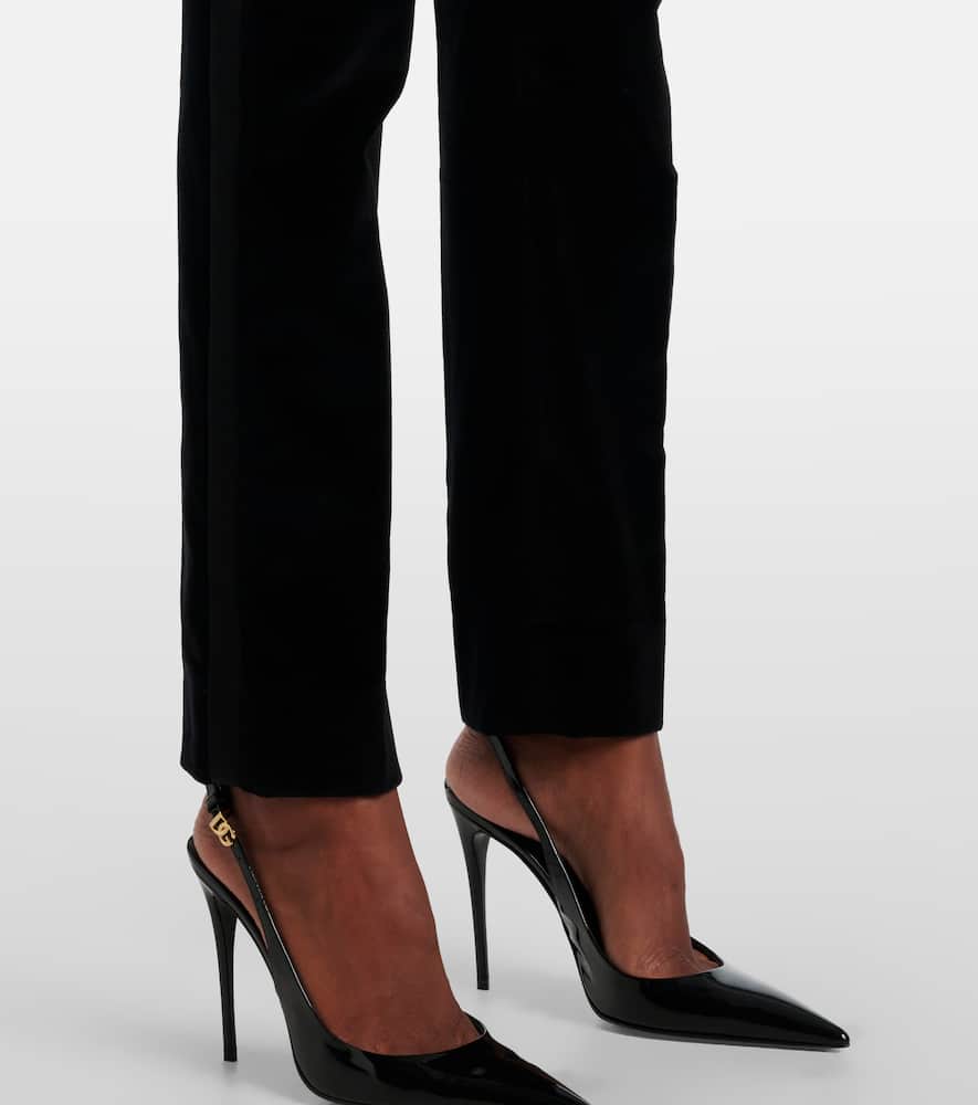 High-rise cotton-blend velvet tuxedo pants