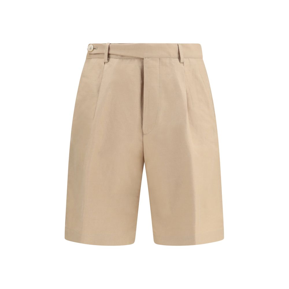 Cotton and Linen Tailored Bermuda Shorts — Beige