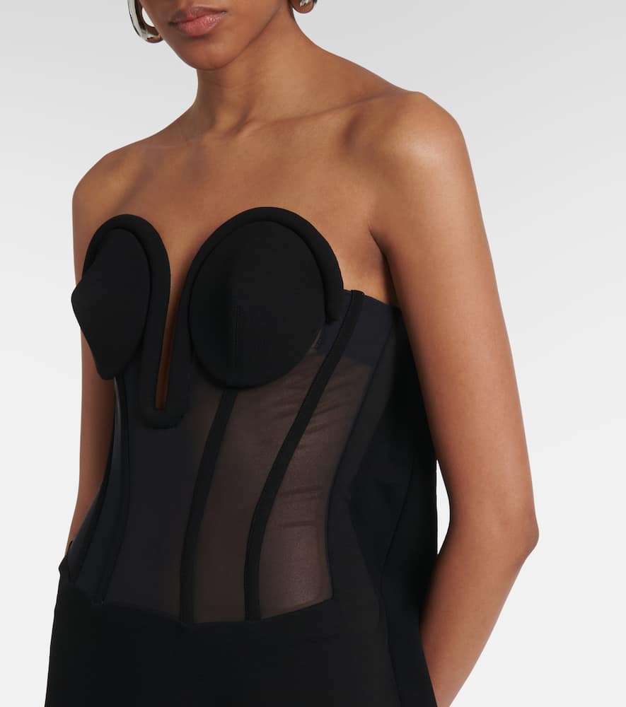Jean Paul Gaultier Crêpe and tulle corset maxi dress