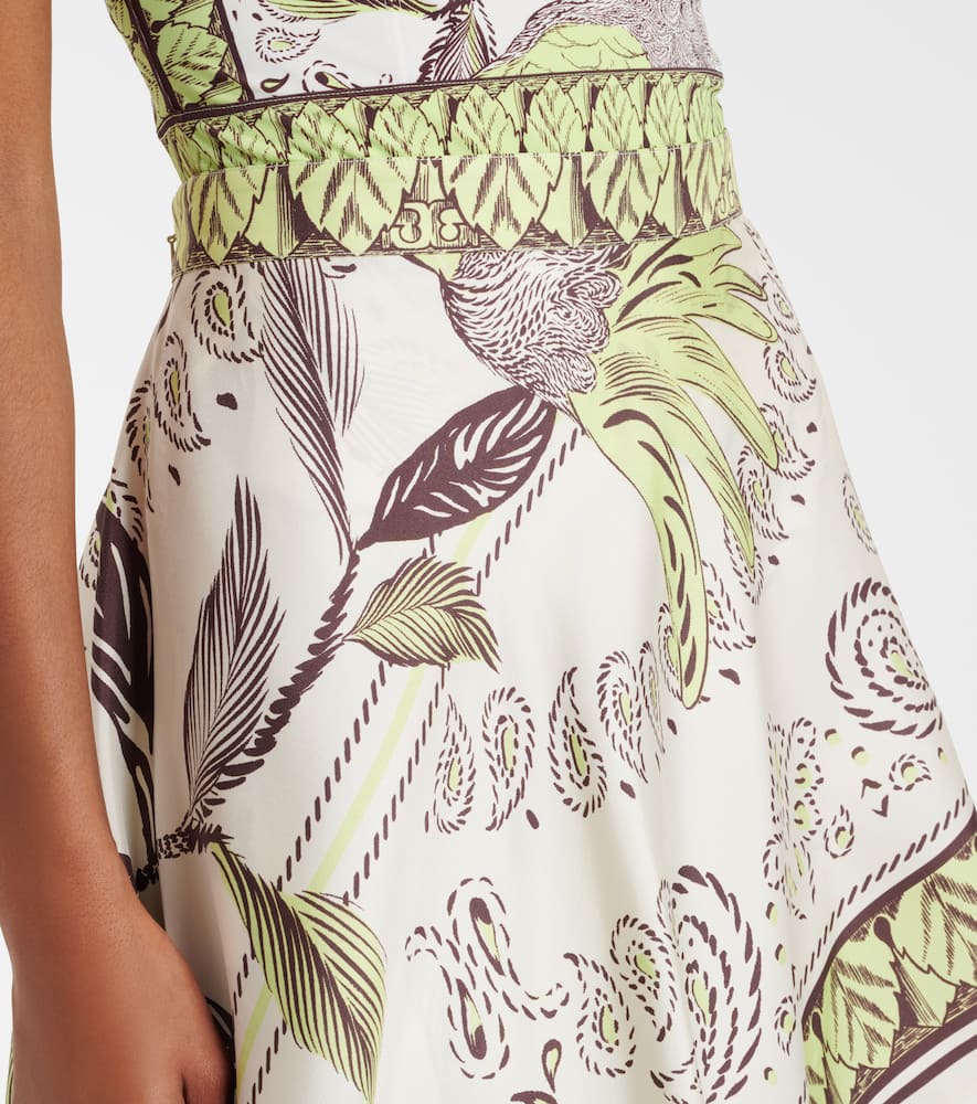 Printed silk midi skirt