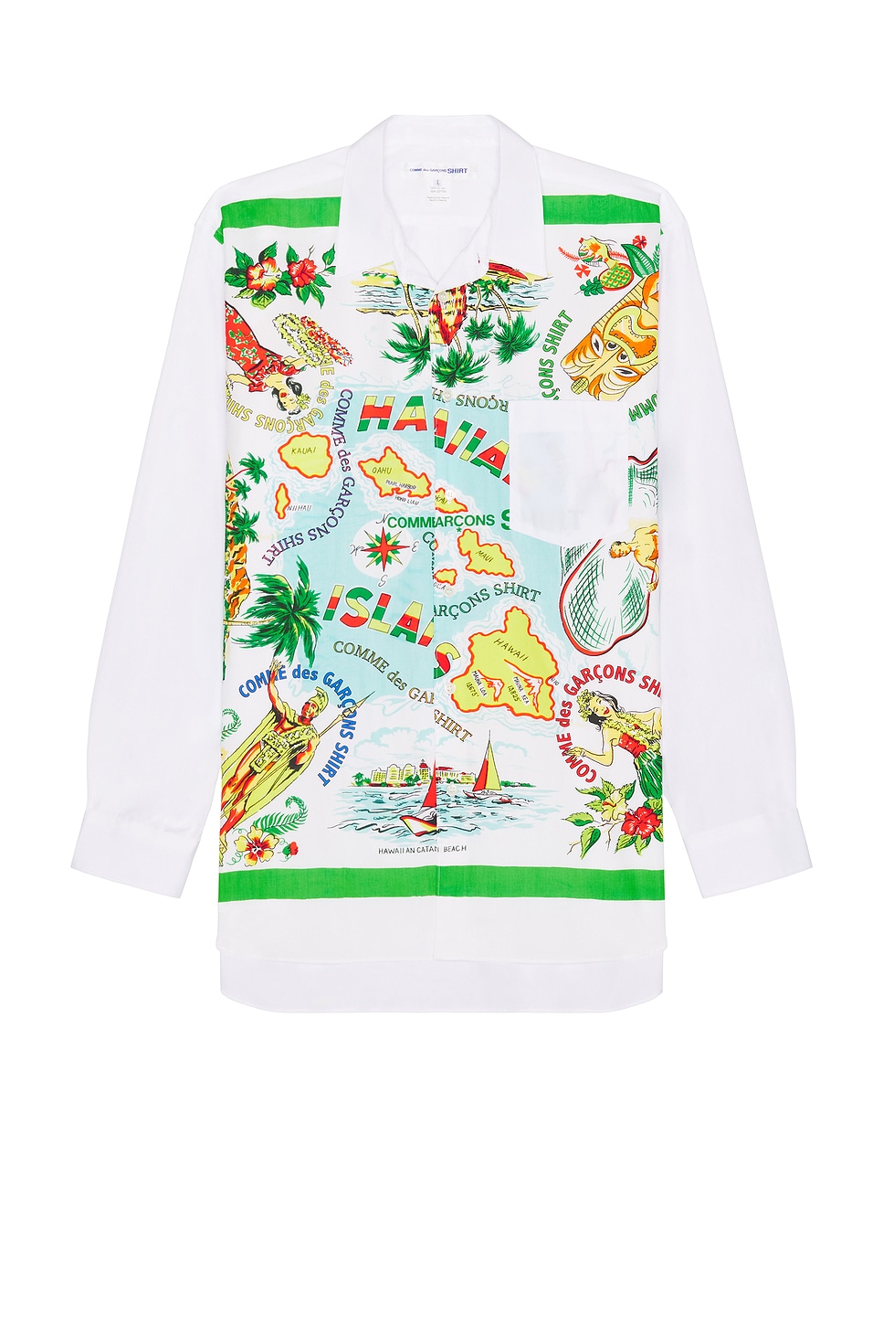 COMME des GARCONS SHIRT Wide Classic Hawaiian Map Shirt in White & Mix - White. XL/1X also in