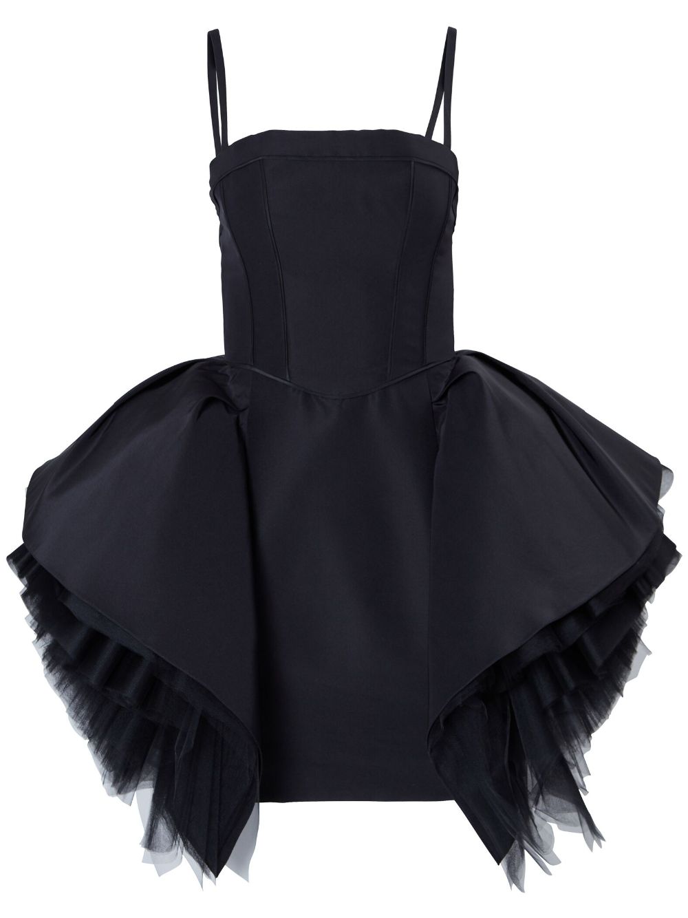 Ruffled-tulle silk dress - Black