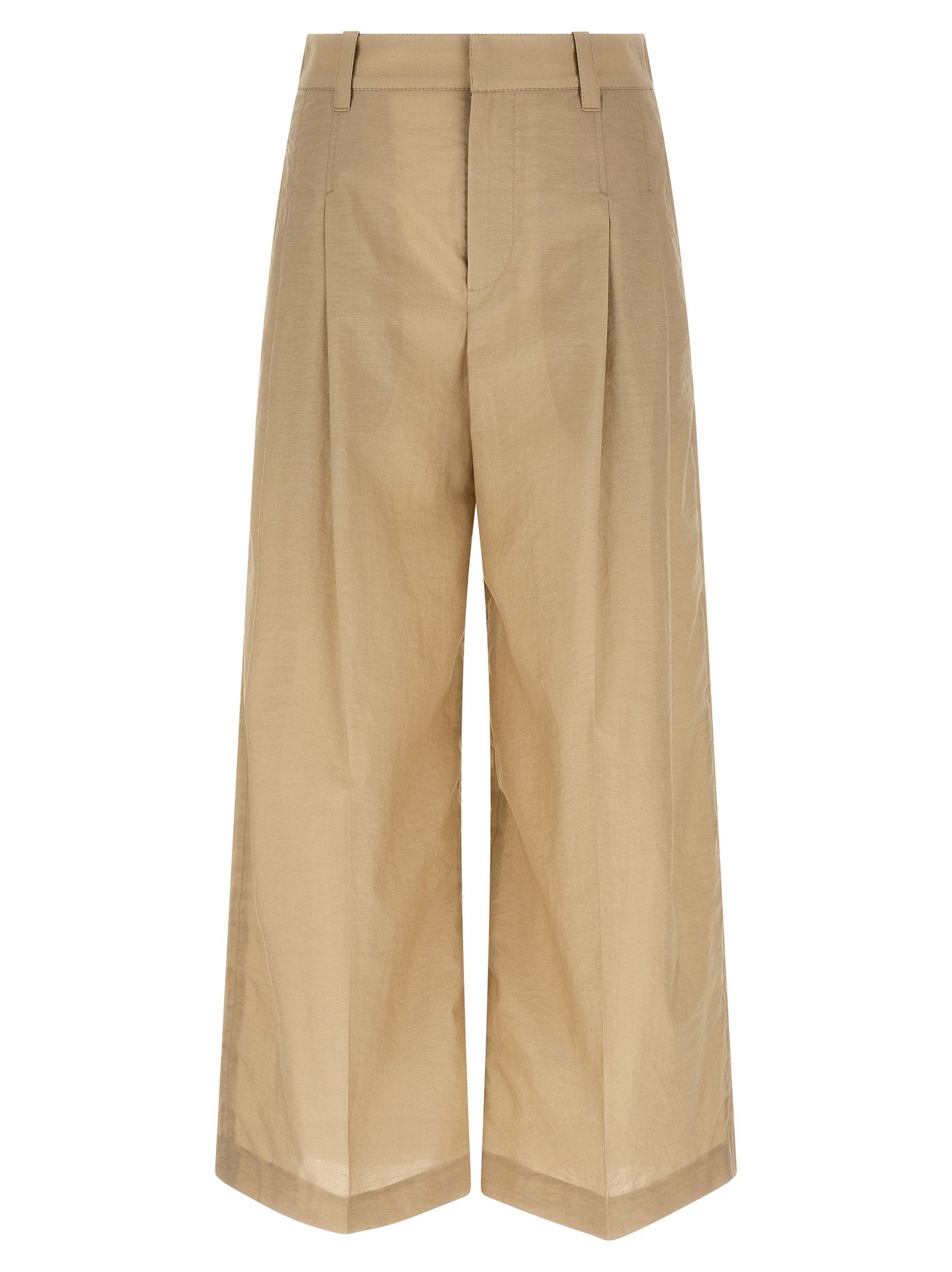 Techno Cotton Poplin A-Line Trousers — Beige