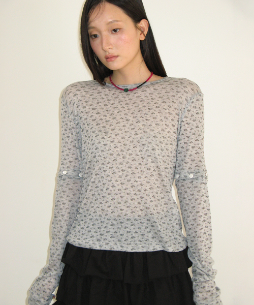 DETACHABLE BUTTON SLIM LONG SLEEVE GREY