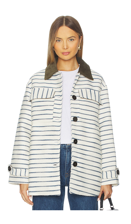 Maude Club Millie Coat in Ivory Blue Stripe. XS also in L
