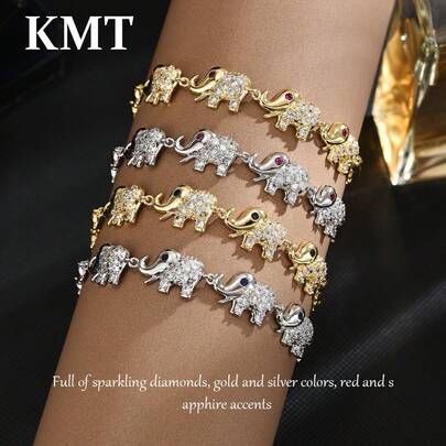 Copper Inlaid Cubic Zirconia Cute Elephant Design Women Fashion Bracelet, Elegant For Daily Wear And Party