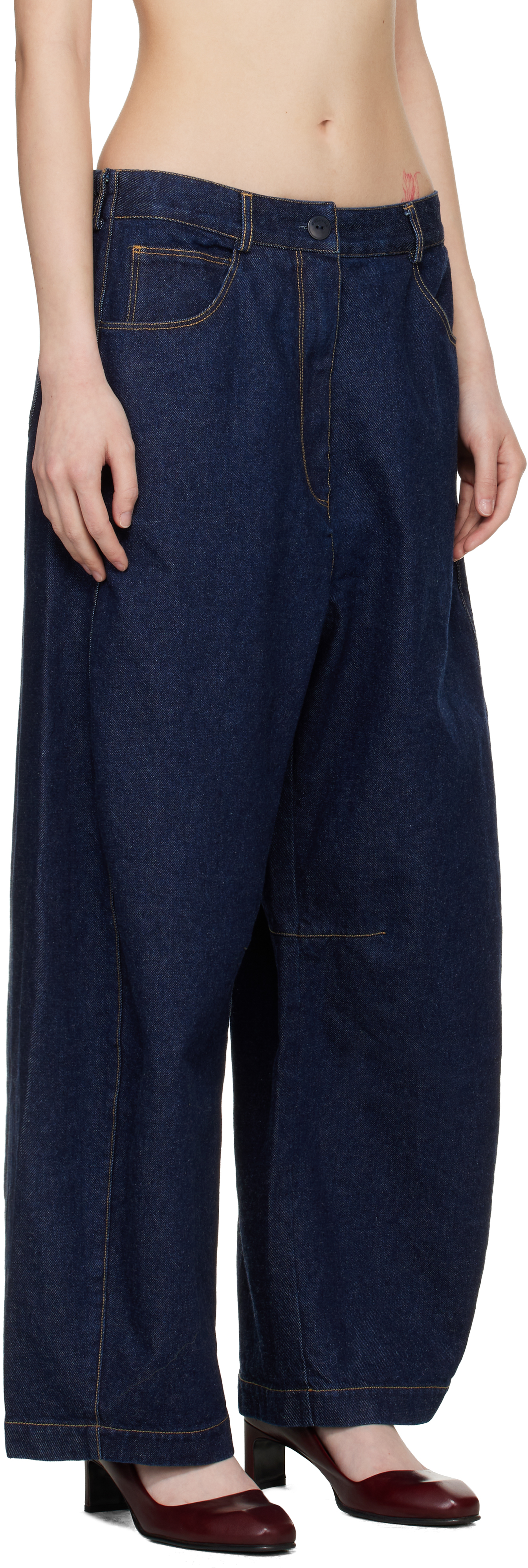 Blue Curved Baggy Jeans