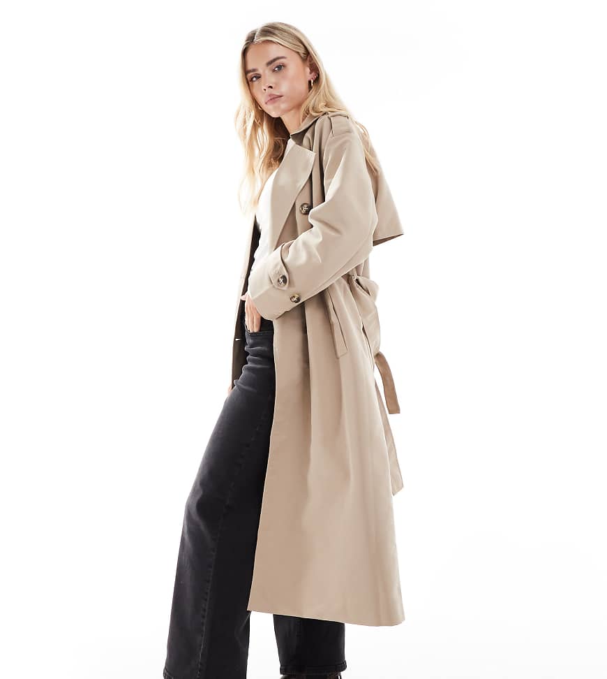 Longline belted trench coat in stone-Neutral