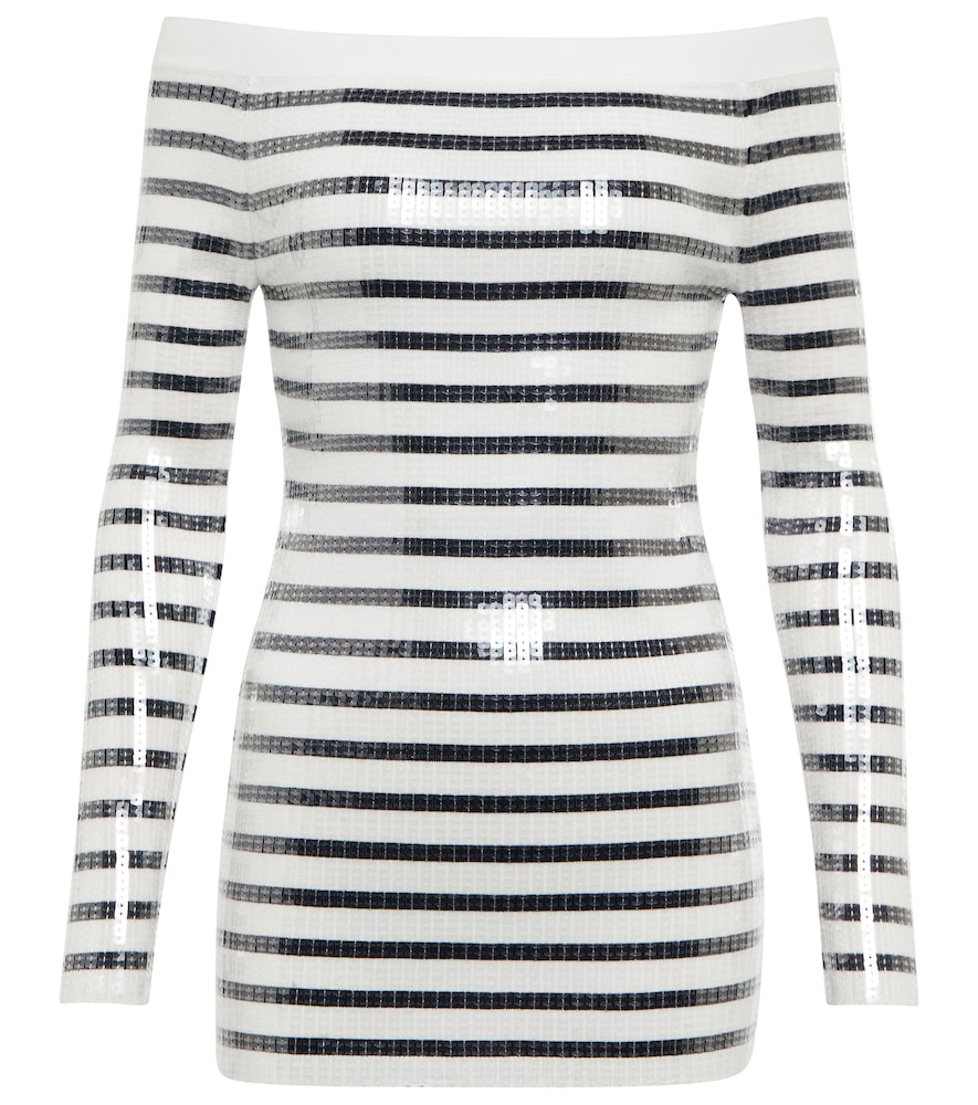 Sequined striped sweater minidress