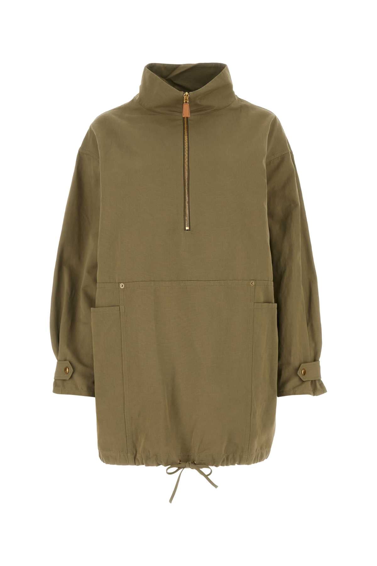 Cotton-Linen Utility Coat — Green