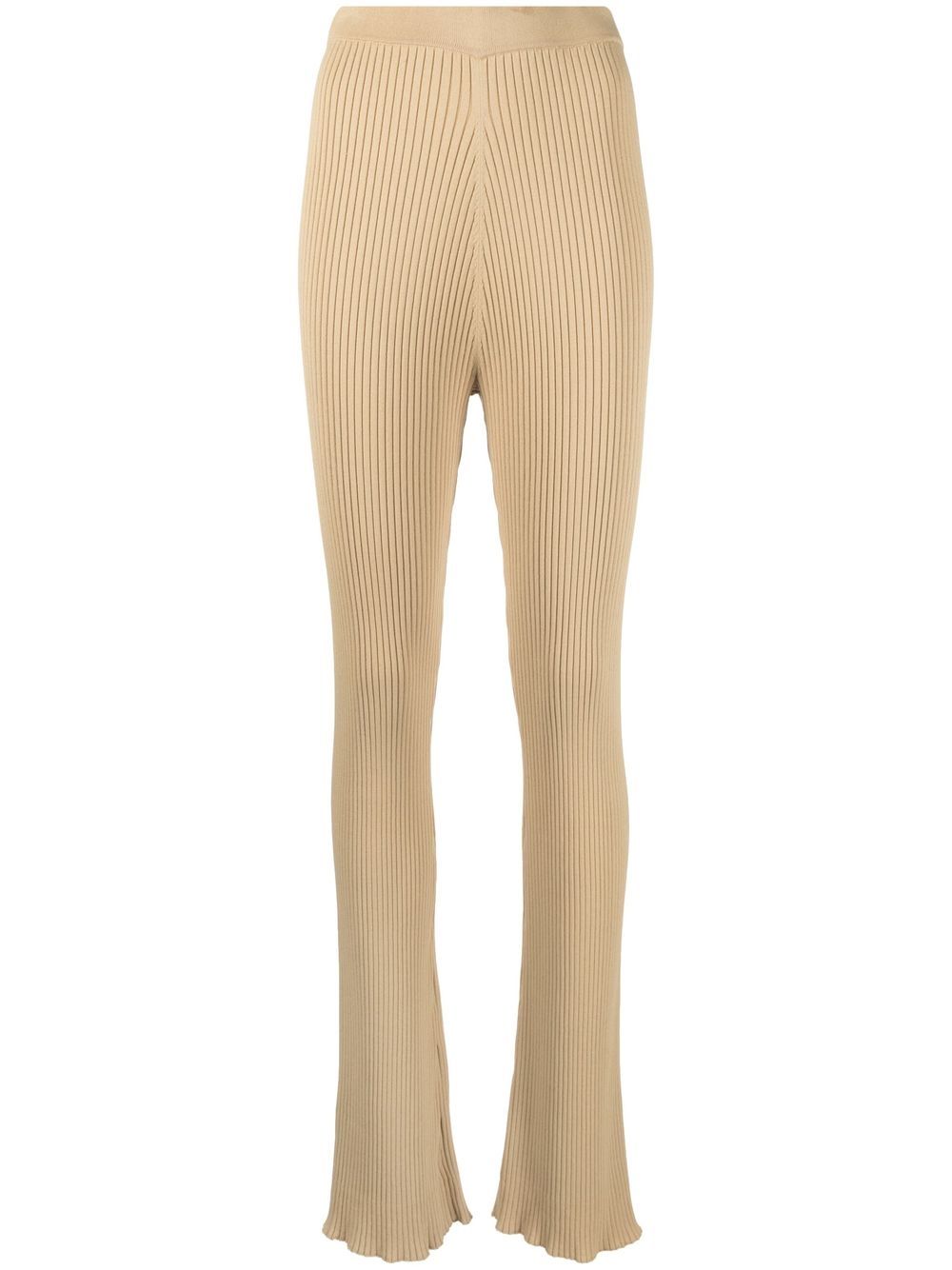 Ribbed-knit flared trousers - Neutrals