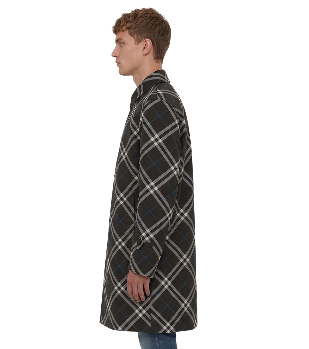 Check Green Polyester Trench Coat