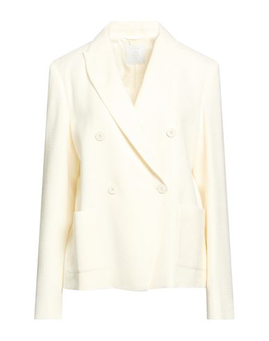Woman Blazer White Size 8 Wool, Cotton, Silk, Linen