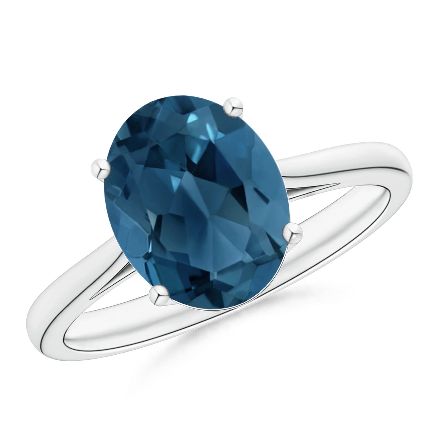 Angara 3.25 Carats Oval Solitaire London Blue Topaz Cocktail Ring in Platinum