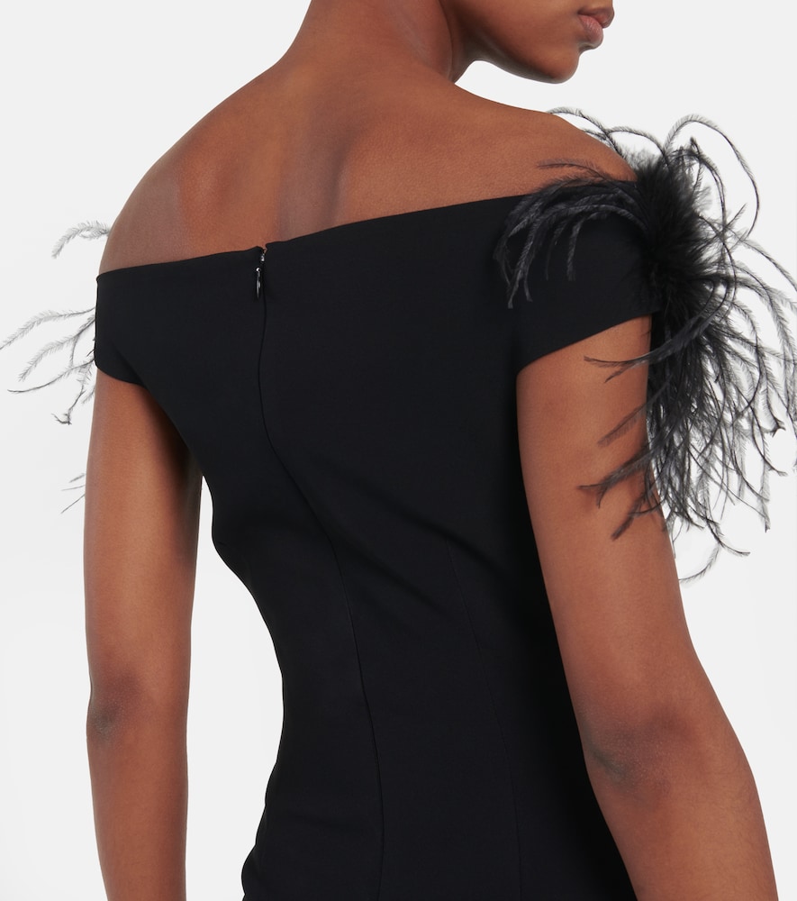 Feather-trimmed off-shoulder minidress
