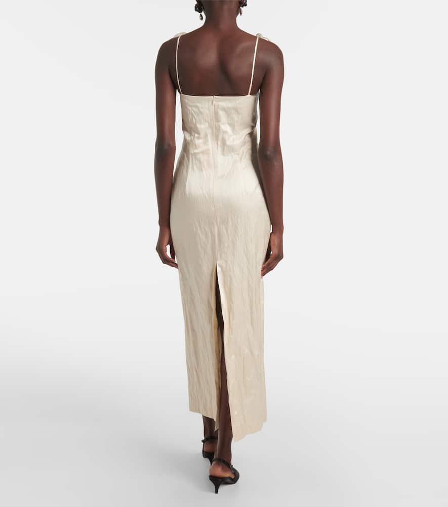 Floral-appliqué cotton-blend bustier dress