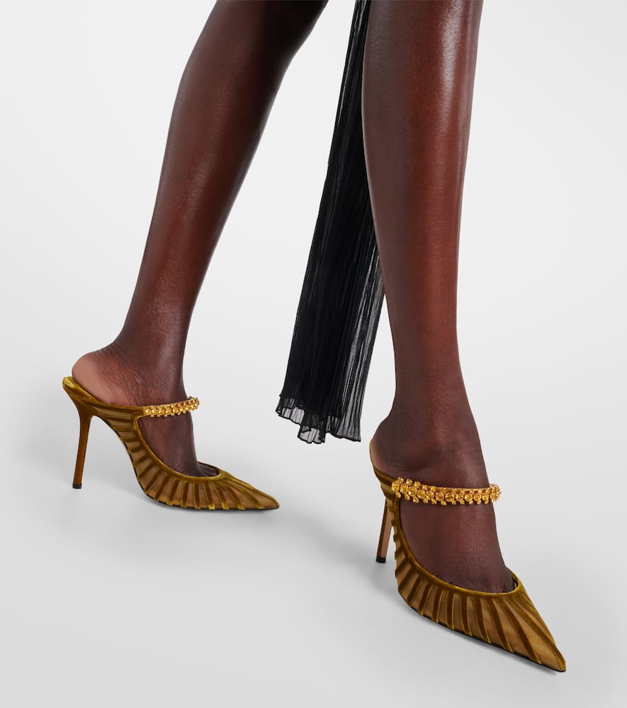 Jimmy Choo Bing 100 embellished velvet and mesh mules