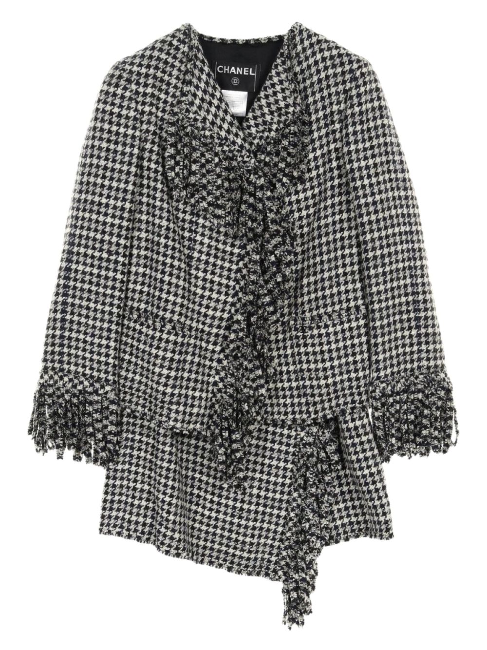 1986-1988 houndstooth tweed jacket and skirt set - Black