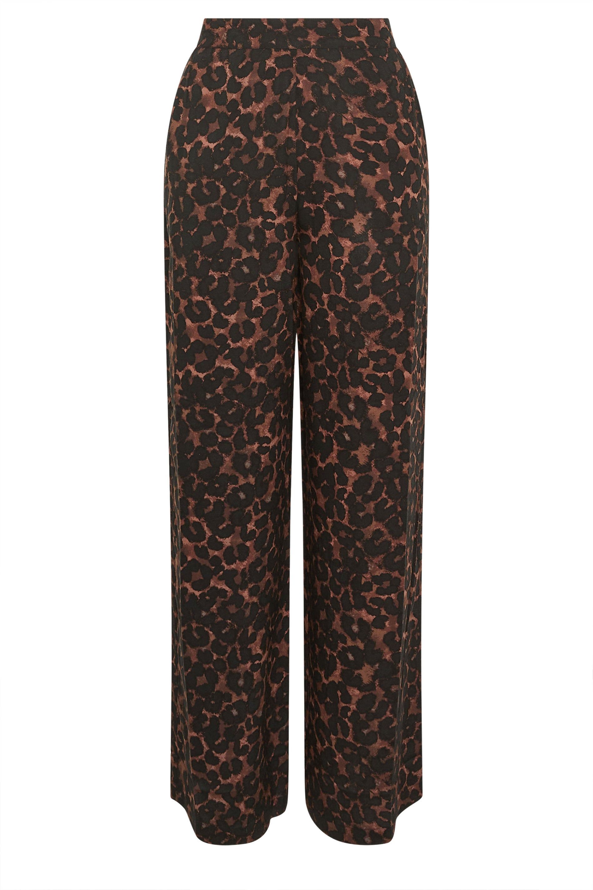 Long Tall Sally Women's Tall Leopard Print Wide Leg Trousers in Chocolate