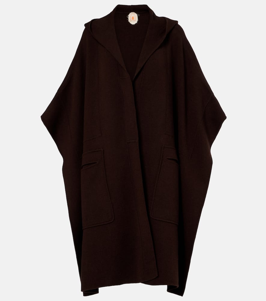 Hooded wool and cashmere cape