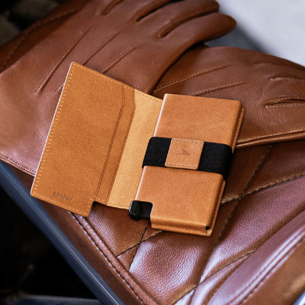 Men's Wallet - Perforated Brown Pro Premium Slim Men's Wallet Trackable Wallet Leather Smart Wallet RFID Blocking