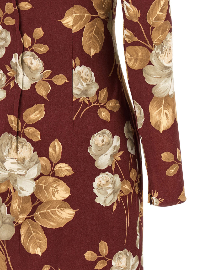 Rose-print Square-neck Midi Dress