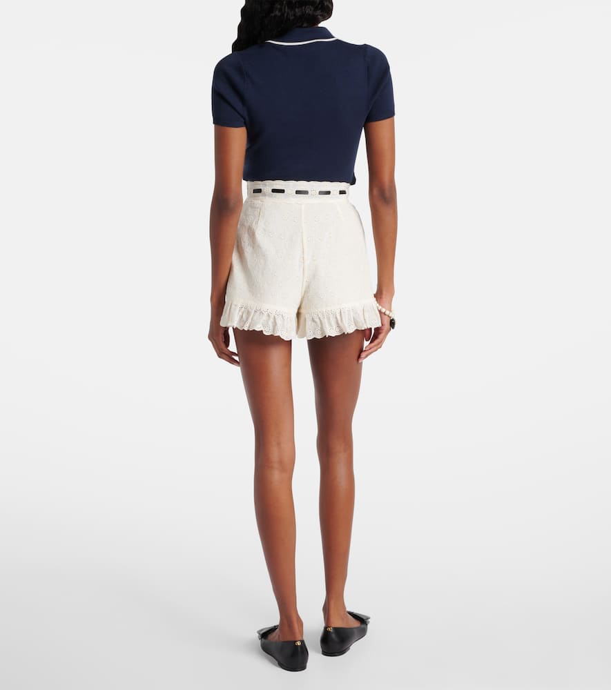 Floral ruffled cotton shorts