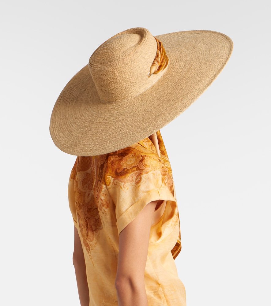Silk-trimmed raffia hat