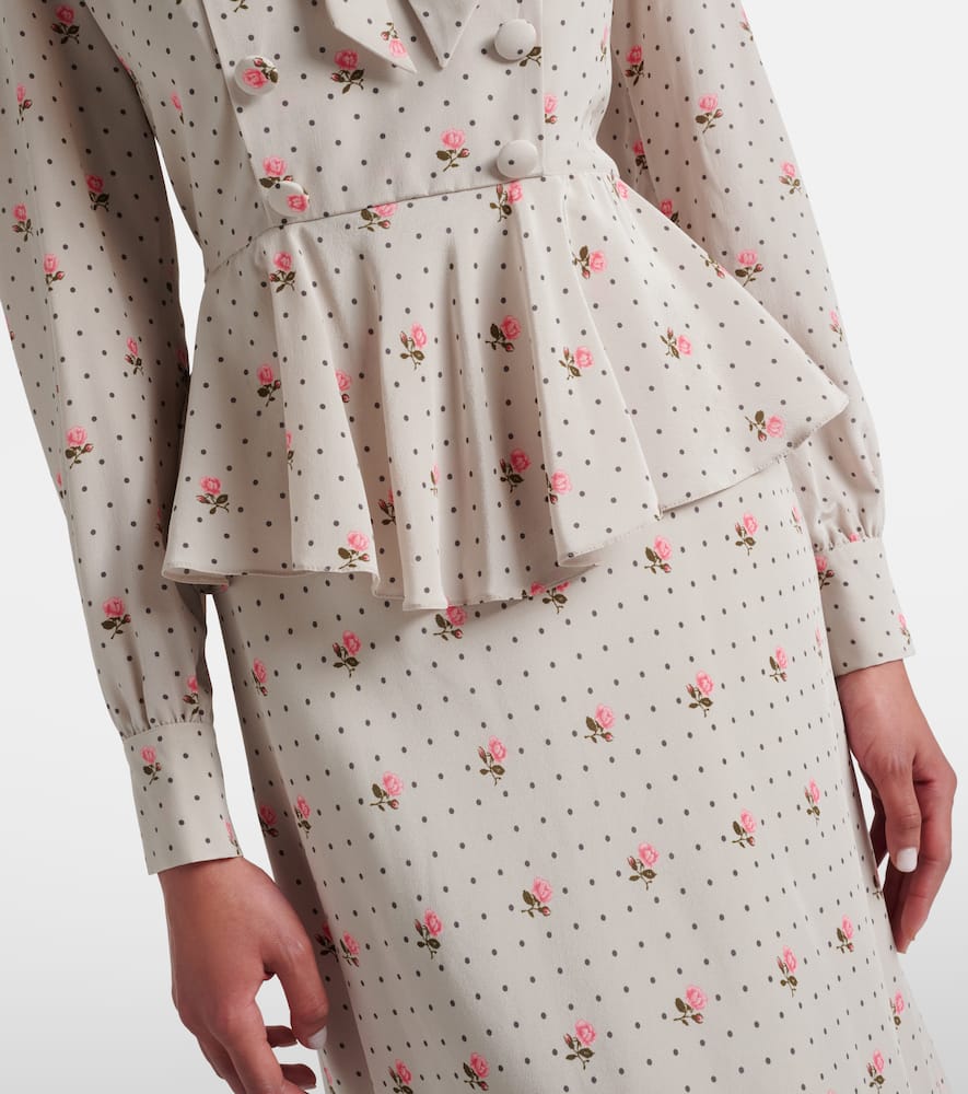 Floral polka-dot silk midi dress