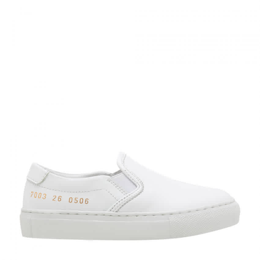 Kids White Leather Slip On Sneakers