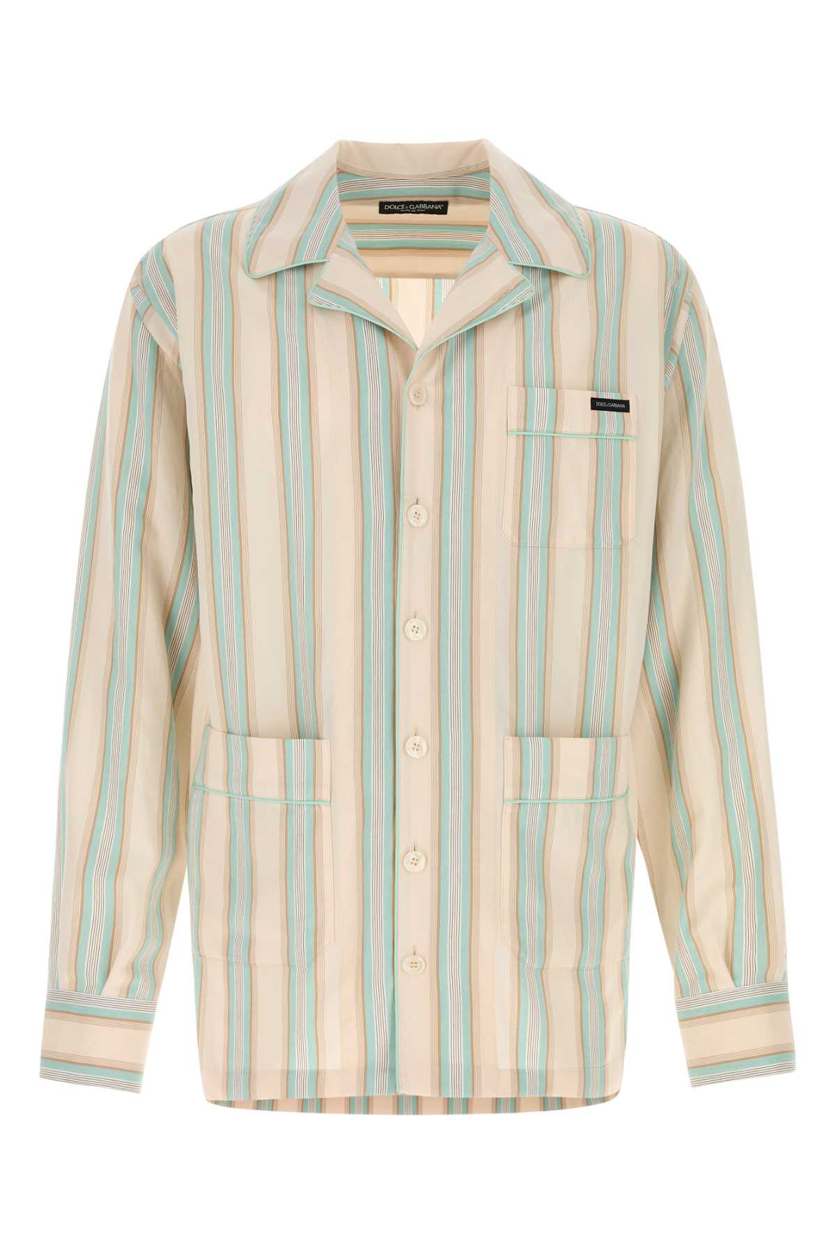 Striped Viscose-Nylon-Silk Shirt — Beige