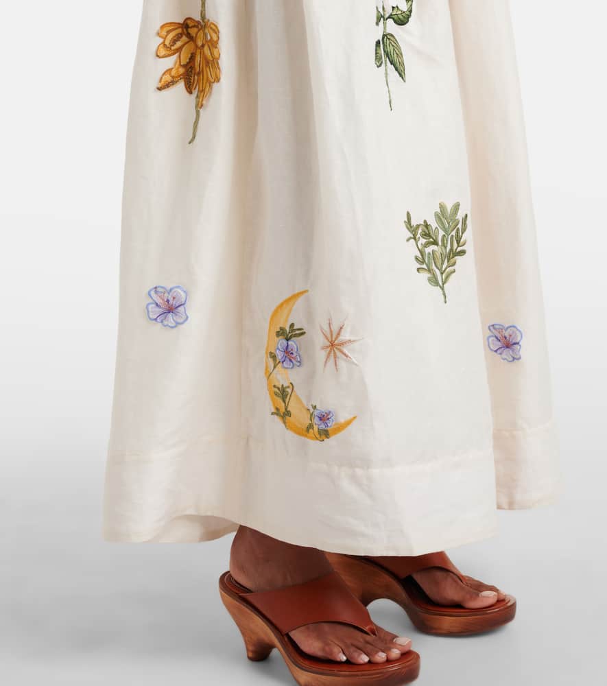 Tangelo embroidered linen maxi skirt