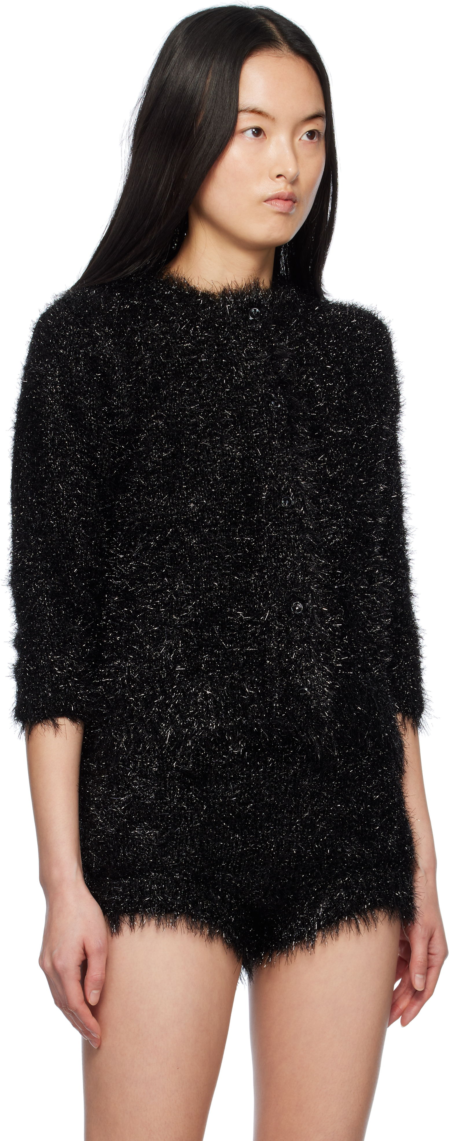 Simone Rocha Black Tinsel Knit Cardigan