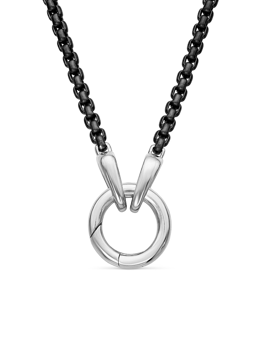 Men's Smooth Amulet Box Chain Necklace in Darkened Stainless Steel, 2.7mm - Black