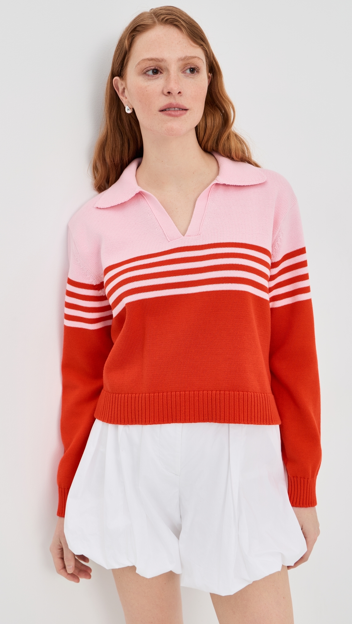 Jules Knit Polo Sweater Lobster Stripe