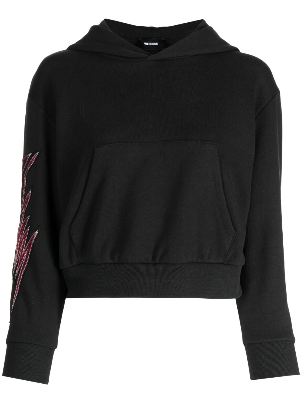 Sleeve-patch cropped hoodie - Black