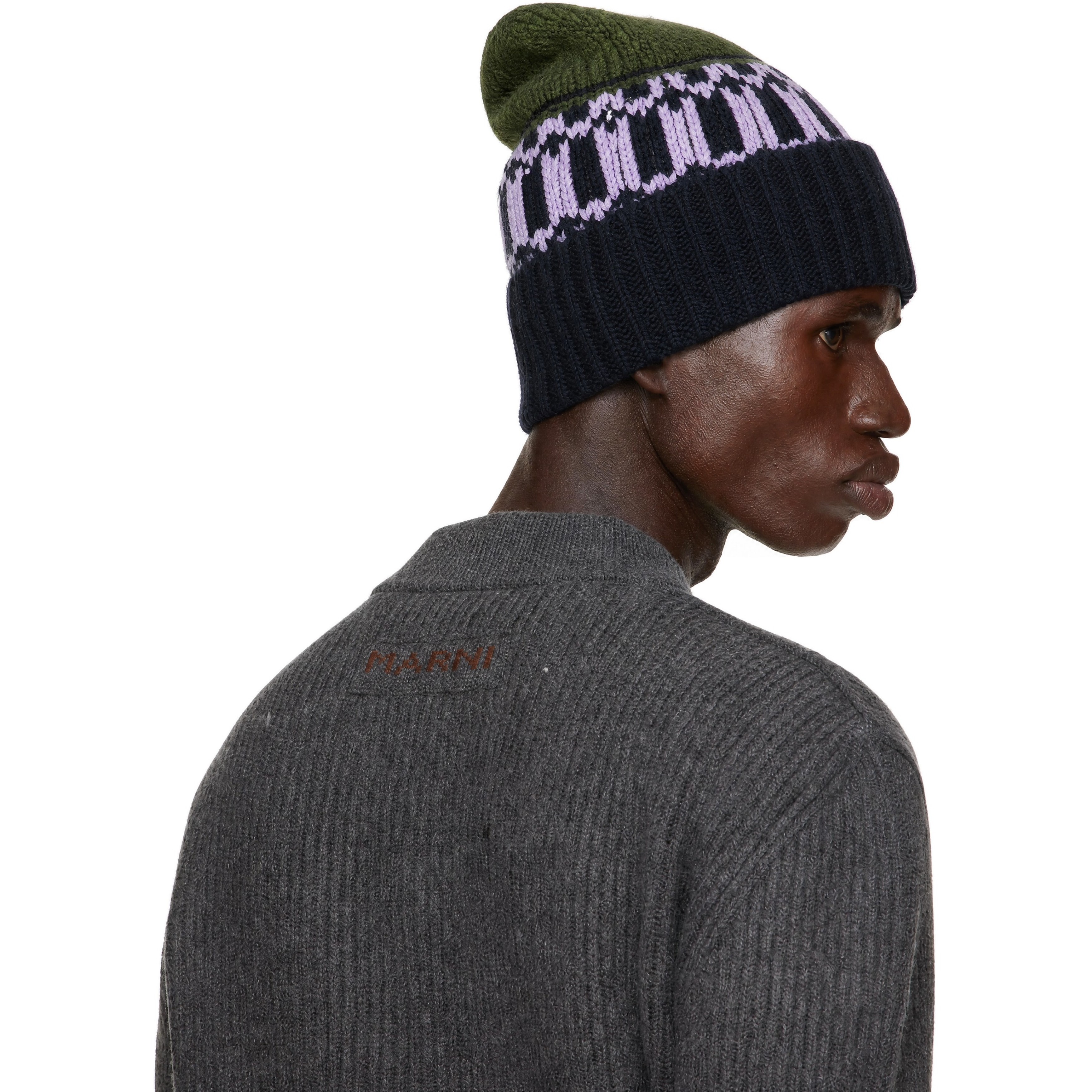 Green & Navy Knit Wool Beanie