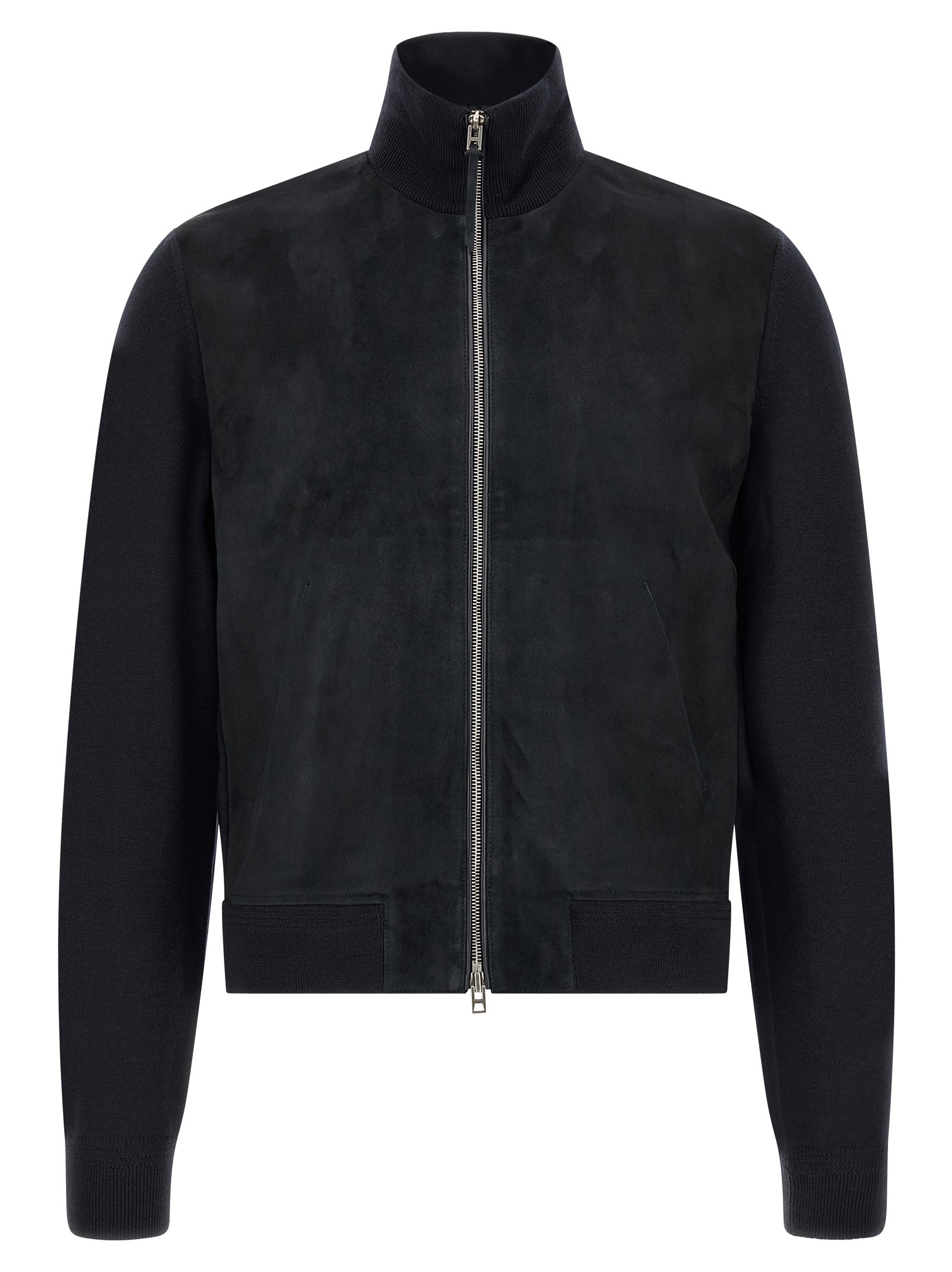 Suede and Wool-Blend Jacket — Blue