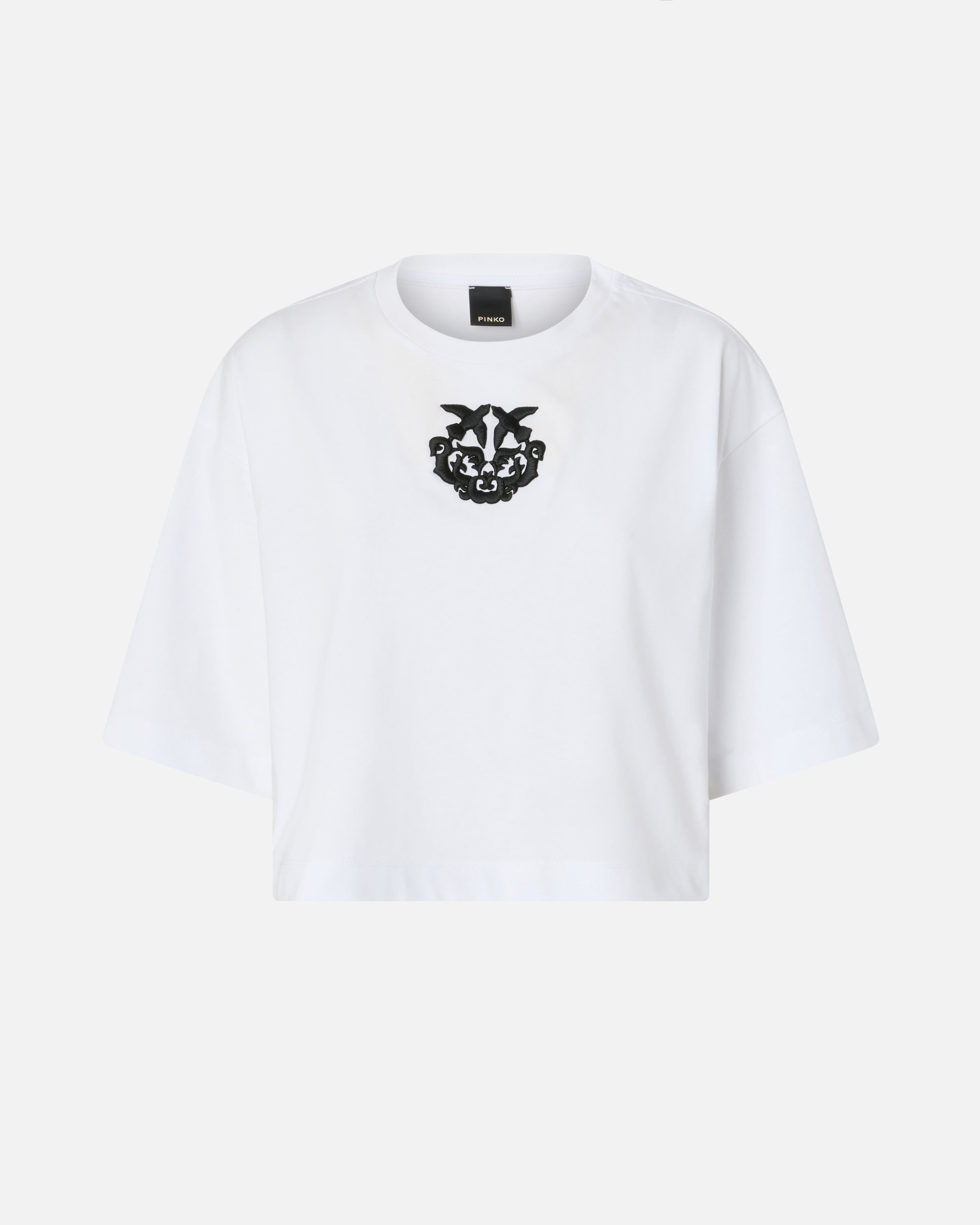 Cropped T-shirt with Love Birds embroidery - S