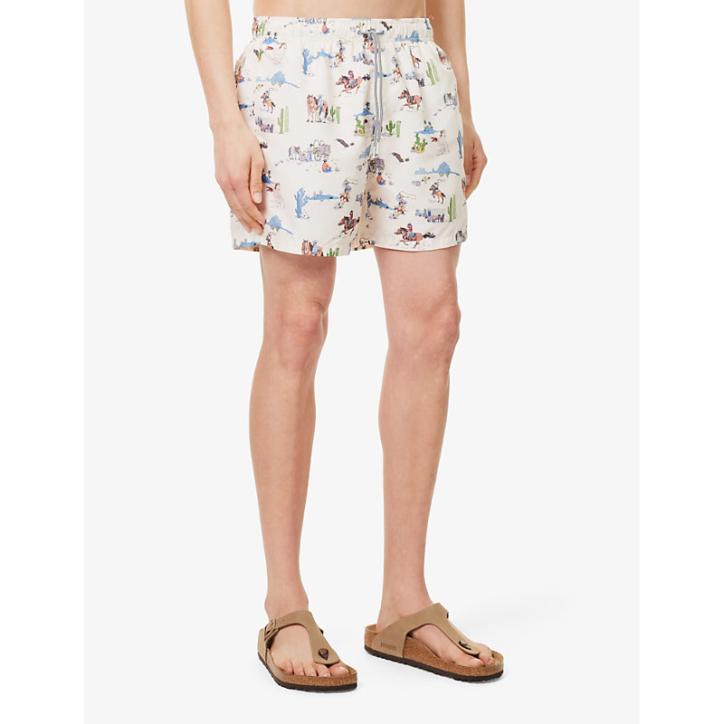 Mens Cream Multi Wild West Recycled-polyester Swim Shorts 