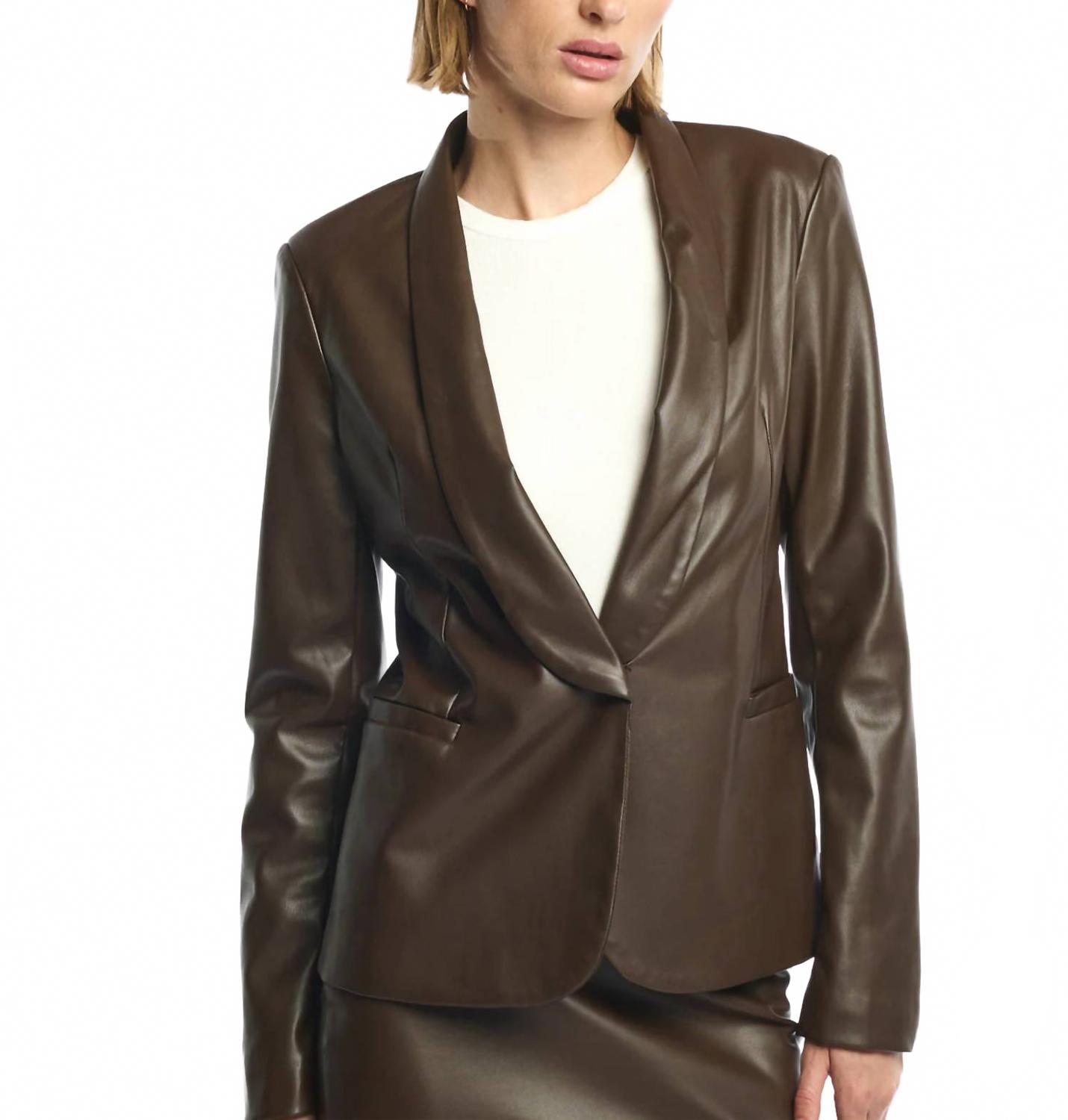 Toby Faux Leather Blazer In Maple Brown